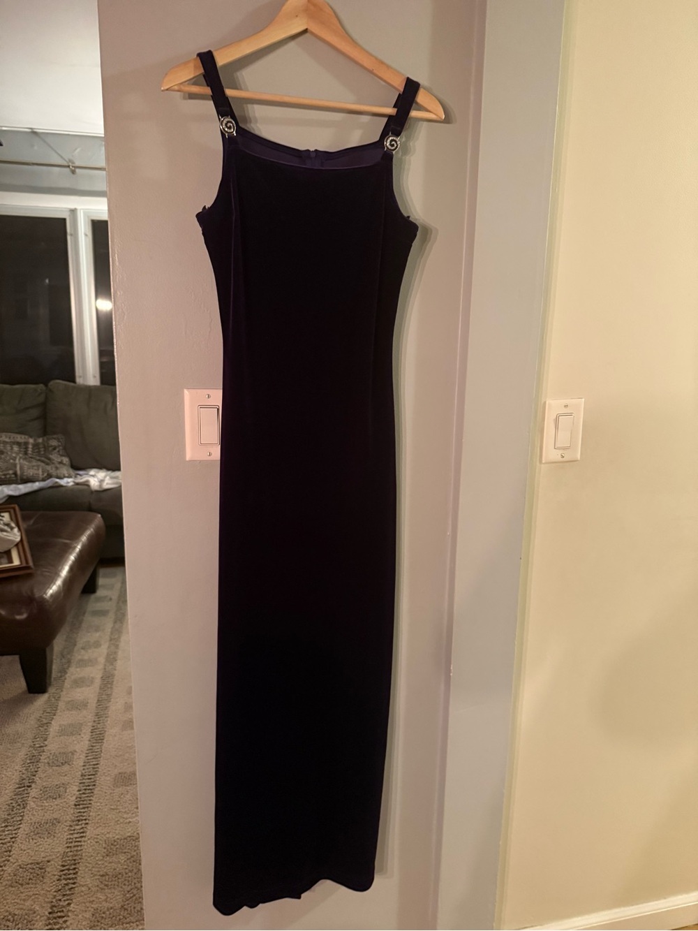 Jessica McClintock Black Velvet Maxi Dress with Decorative Straps